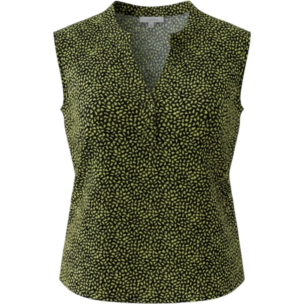 Anne‎ Klein Women Navy Lime Green Abstract Print Sleeveless V-Neck Blouse Large